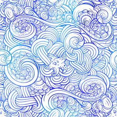 Vector sea doodle illustrations. Colorful seamless pattern