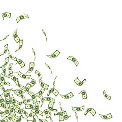 Indian rupee notes falling. Small INR bills on whi