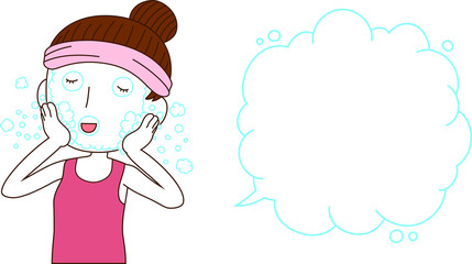 Illustration of a cute lady who is washing the face with Bubble Callout