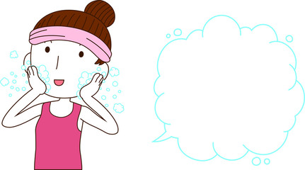Illustration of a cute lady who is washing the face with Bubble Callout