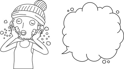 Illustration of a cute lady who is washing the face with Bubble Callout outline