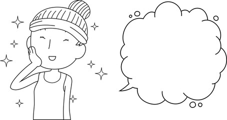 Illustration of a cute lady who is washing the face with Bubble Callout outline