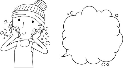 Illustration of a cute lady who is washing the face with Bubble Callout outline
