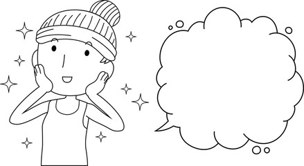 Illustration of a cute lady who is washing the face with Bubble Callout outline
