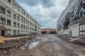 Territory of abandoned industrial area at former Voronezh excavator factory waiting for demolition...