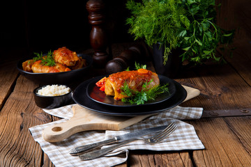 Roasted cabbage rolls with rice and minced meat according to the recipe of omas