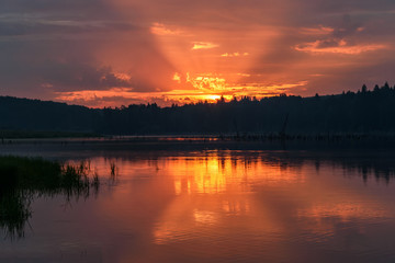 lake sunrise sky sun reflection