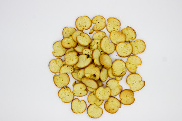Bake Rolls. The mini bread chips isolated on white background.