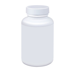 Medicine white pill bottle isolated on white background. Photorealistic vector mockup