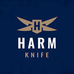 Modern professional logo H harm knife in blue and gold theme