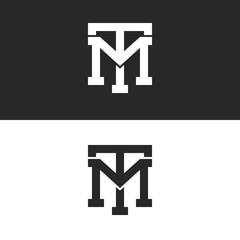 Monogram hipster initials TM logo letters set, overlapping two bold letters T M alliance, linear weaving mark MT for business card emblem