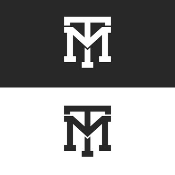 Monogram hipster initials TM logo letters set, overlapping two bold letters T M alliance, linear weaving mark MT for business card emblem