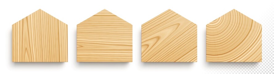 Naklejka na ściany i meble Set of wooden boards in shape of houses with different textures