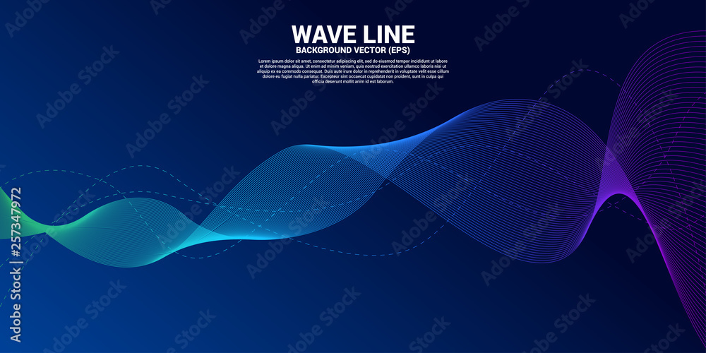 Poster Blue Sound wave line curve on dark background. Element for theme technology futuristic vector