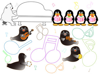 Obraz premium 水族館の動物のショータイム。ペンギンやアザラシ、イルカたちのコンサートです。