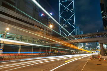 Fototapeta na wymiar Night Traffic in Central district of Hong Kong city at night