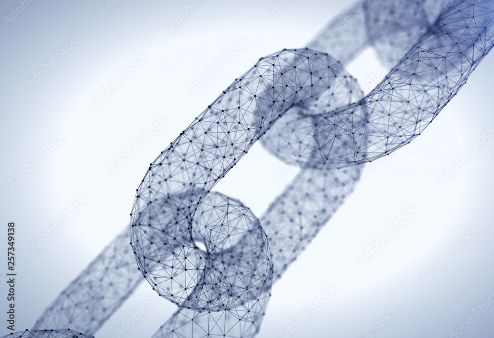 Wall mural block chain concept - chain of network connections . 3d rendering