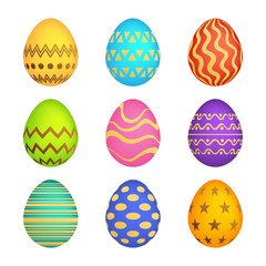 Set of Nine Easter eggs with colorful texture