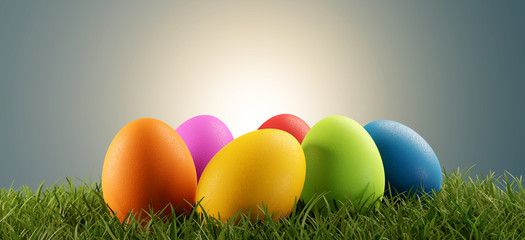 colorful Easter eggs green grass 3d-illustration