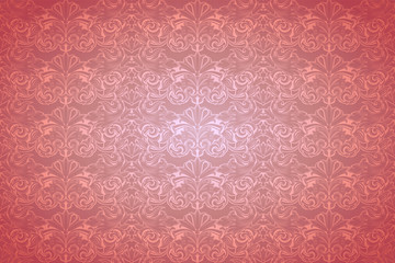 Coral vintage background ,royal with classic Baroque pattern, Rococo with darkened edges background(card, invitation, banner). horizontal format, vector EPS 10