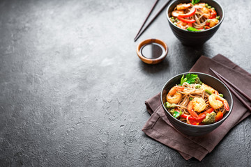 Stir fried soba and prawns
