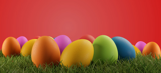 colorful Easter eggs green grass 3d-illustration