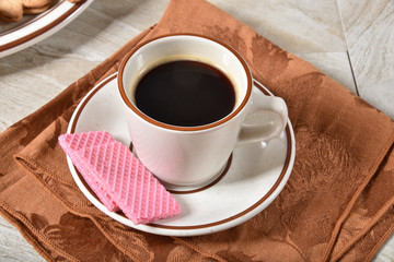 Strawberry cookies with coffee
