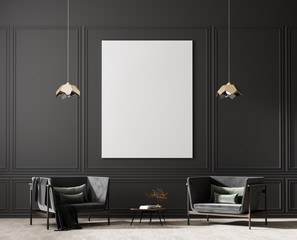 Mock up poster frames in scandinavian style interior with arcmhair. Minimalist interior design. 3D illustration. © Salih