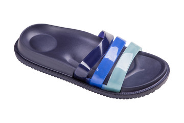 blue rubber slippers for a shower or for a beach, on a white background, isolate