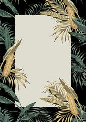 Tropical frame A4 layout green golden leaves