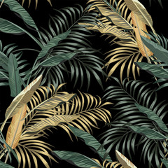 Tropische bananenbladeren naadloze zwarte achtergrond