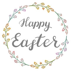 Happy easter. Illustration with floral wreath