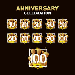 Year Anniversary White Gold Set Balloon Vector Template Design Illustration