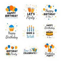 Set of happy birthday typography for greeting card, invitation cards, banners. Vol.2