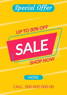 Sale banner template. Discount flyer or poster. Special Offer and Price off coupon for Clearance, Promo, Social media, Marketing in flat style. Vector illustration.