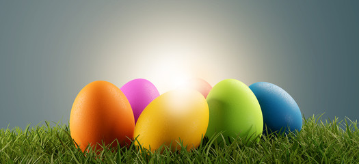 colorful Easter eggs green grass creative modern 3d-illustration