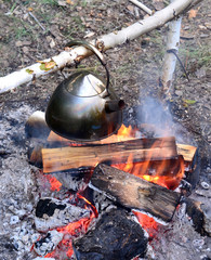 Tea, boiled on a fire, is one of the joys of staying in nature.
