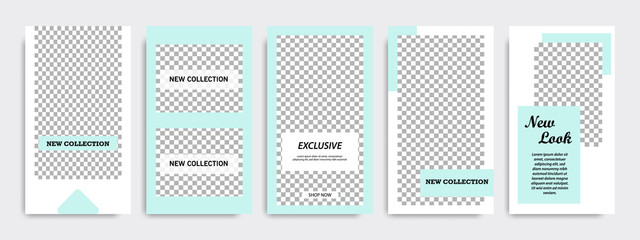 Modern minimal square stripe line shape template in turquoise green and white color with frame. Corporate advertising template for social media stories, story, business banner, flyer, and brochure.