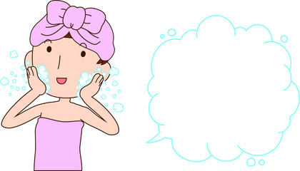 Illustration of a lady who is washing the face as after bathing with Bubble Callout