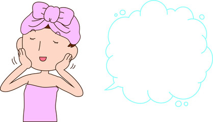 Illustration of a lady who is washing the face as after bathing with Bubble Callout
