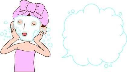 Illustration of a lady who is washing the face as after bathing with Bubble Callout