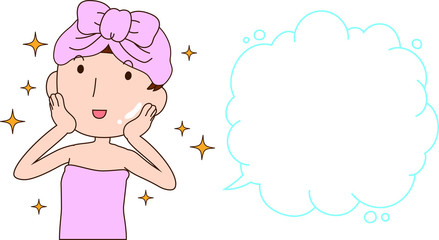 Illustration of a lady who is washing the face as after bathing with Bubble Callout