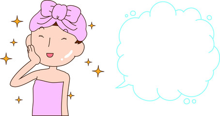 Illustration of a lady who is washing the face as after bathing with Bubble Callout