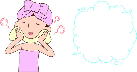 Illustration of a lady who is washing the face as after bathing with Bubble Callout