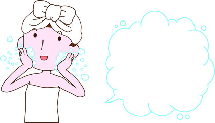 Illustration of a cute lady who is washing the face as after bathing with Bubble Callout