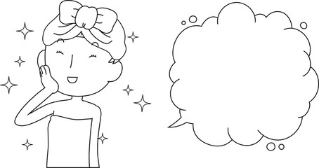 Illustration of a cute lady who is washing the face as after bathing with Bubble Callout outline 