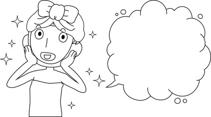 Illustration of a cute lady who is washing the face as after bathing with Bubble Callout outline 