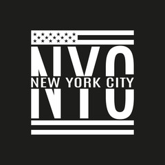 New York City text. NYC typography design with American flag. Tee, T-Shirt, Sport, Athletic Black and White graphics. Vector illustration.