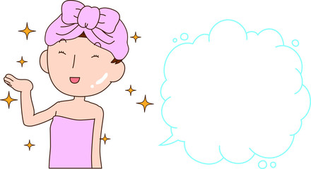 Illustration of a lady who is washing the face as after bathing with Bubble Callout