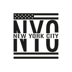 Obraz premium New York City text. NYC typography design with American flag. Tee, T-Shirt, Sport, Athletic Black and White graphics. Vector illustration.